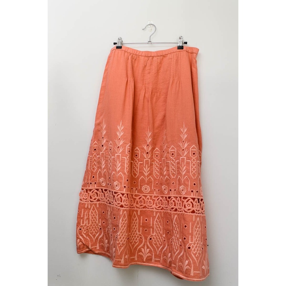 J. Jill 100% Linen Maxi Skirt Embroidered pink peach Lined Womens Size S